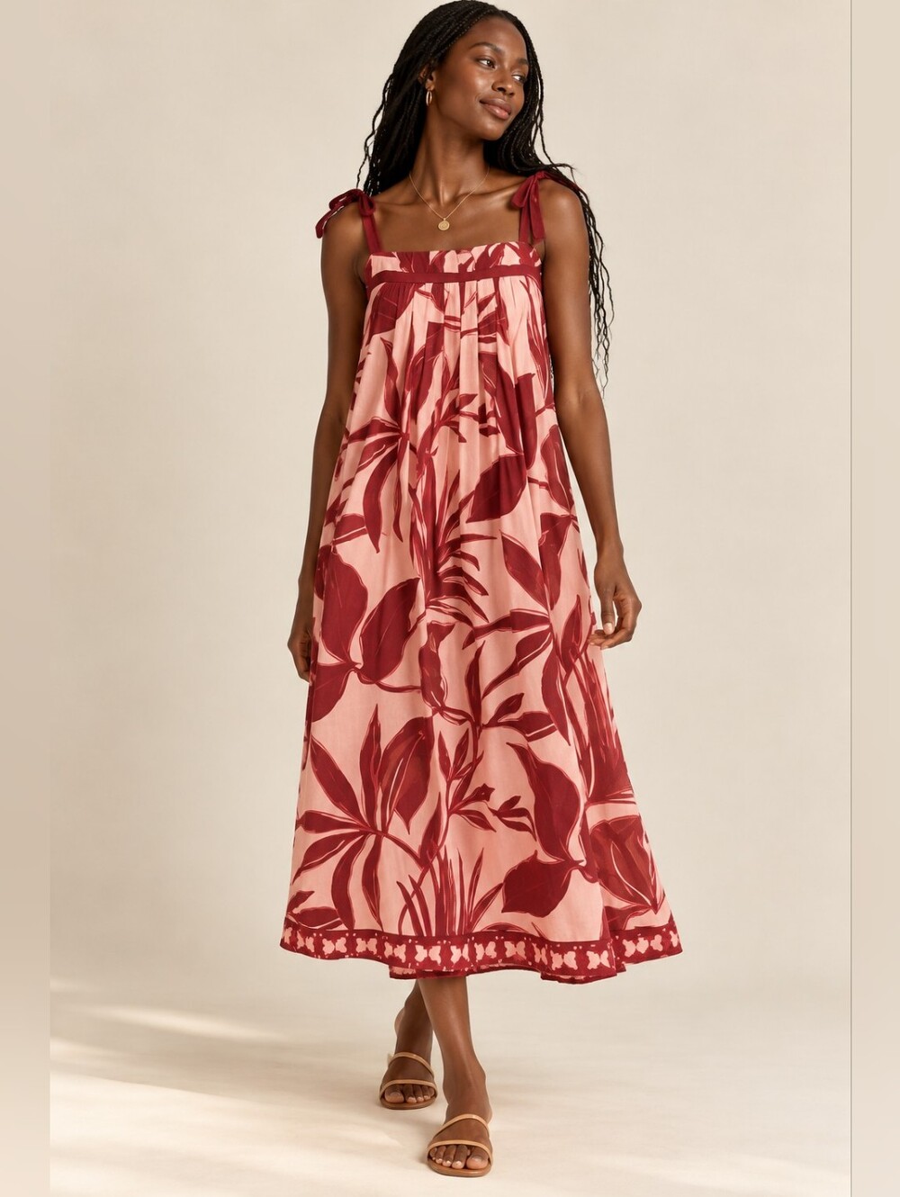 TUCKERNUCK Beach Sangria Palm Tie Shoulder Tropical Summer Maxi Dress Small